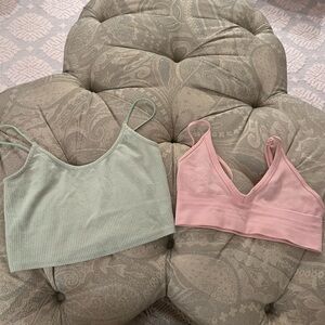 Light Green and Pink Ribbed Crop Tops